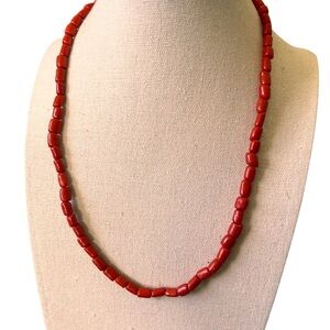Vintage Natural Coral barrel bead necklace  17”.